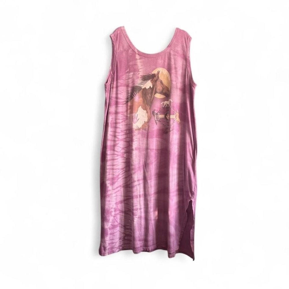 Vintage The Mountain Shirt Dress Women's Plus Size 3X Horse Purpleβ Tie-dye Boho